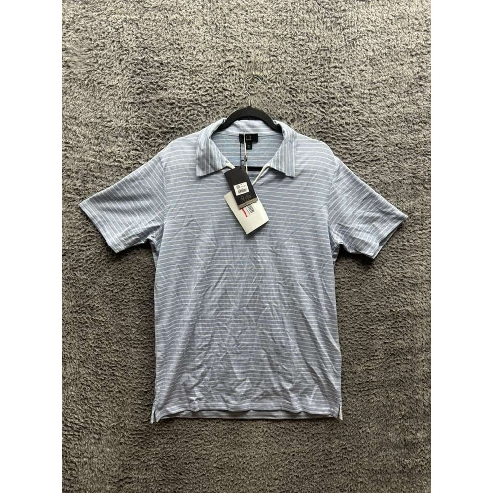 NWD Dunhill Striped Rolled Edge Polo Shirt Cornflower Blue‎ Mens Size OLR